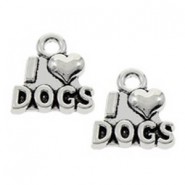 Metalen Bedel "I Love Dogs" Antiek zilver 